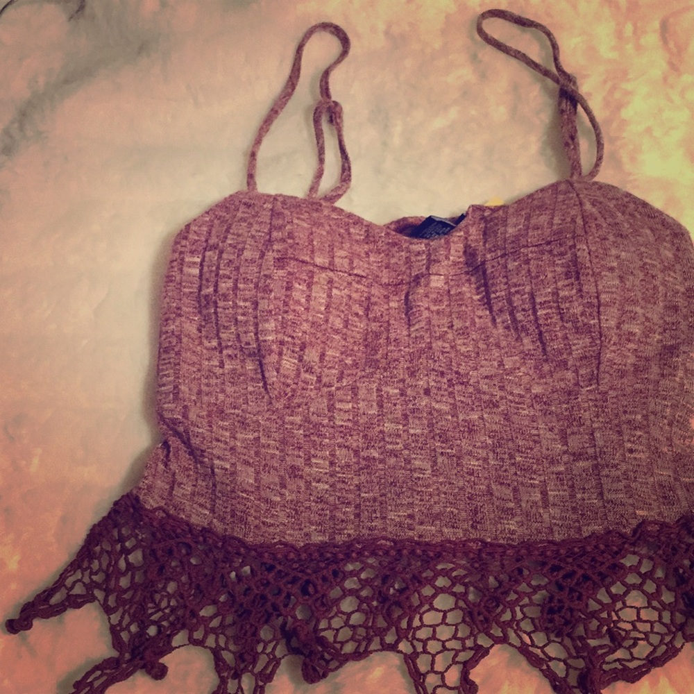 Rue 21, spaghetti strap top, crochet edging size L